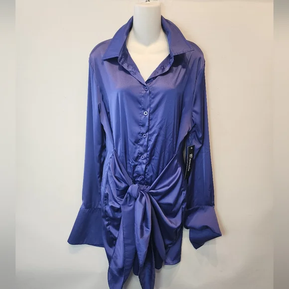 New Sexy Bodycon Wrap Dress Mini Clubbing Party Dress  Satin Size XL - Picture 3 of 10